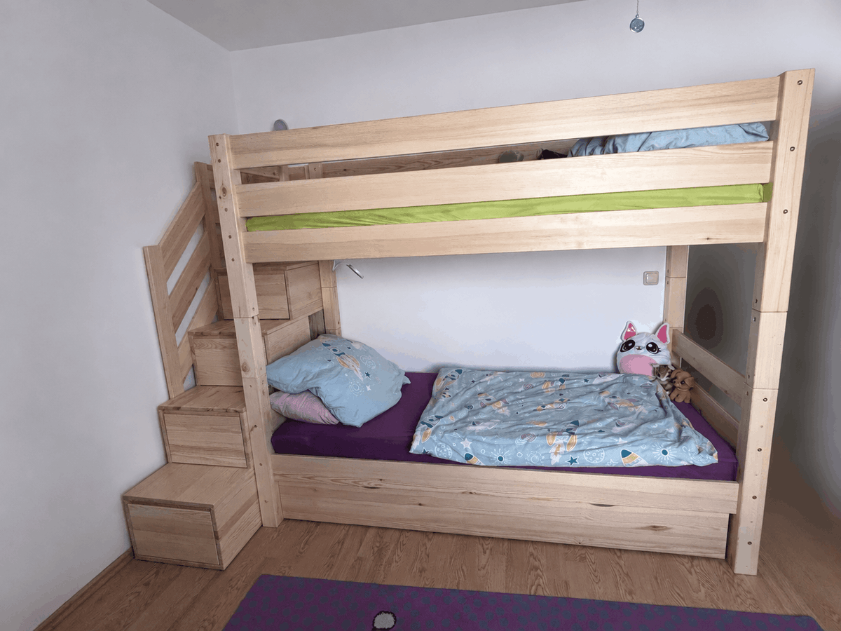 Houten stapelbed Thea met tredenrek, 90 x 200 cm