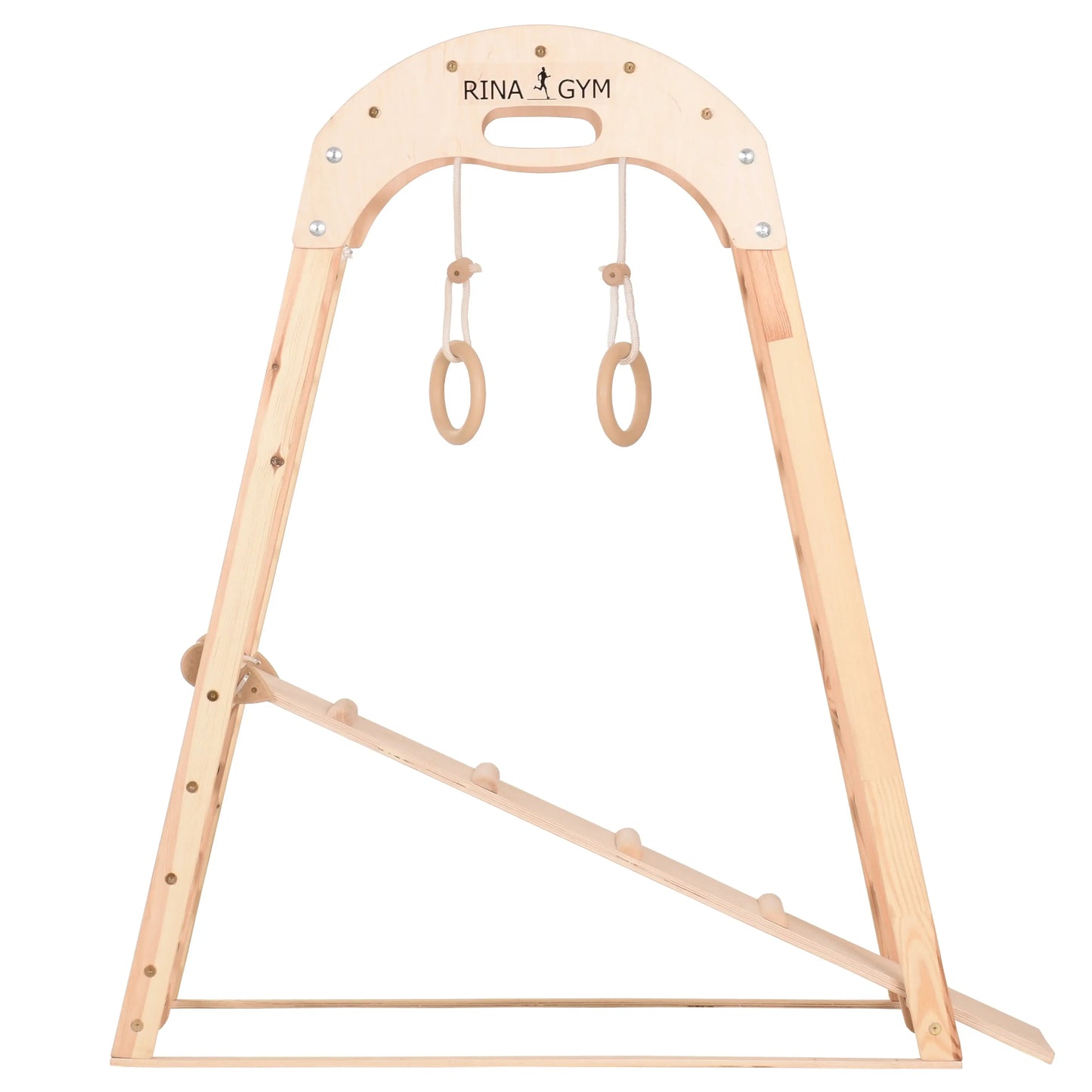 Binnenspeeltuin van hout - klimnet, Zweedse ladder, ringen, glijbaan