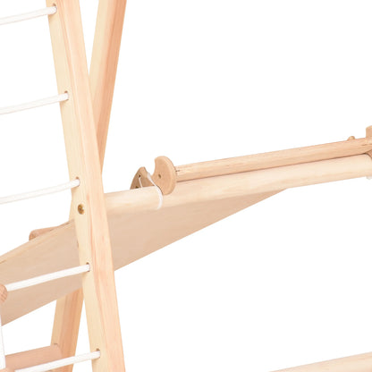 Binnenspeeltuin van hout - klimnet, Zweedse ladder, ringen, glijbaan