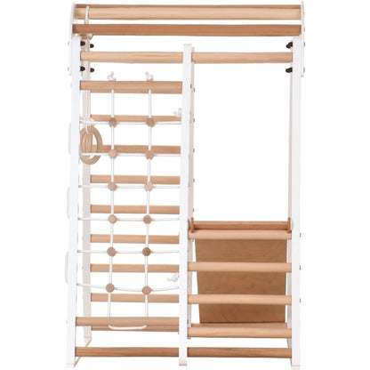 Binnenspeeltuin wit van hout - klimnet, zweedse ladder, ringen, glijbaan