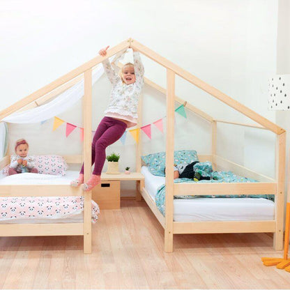 Hausbett TWIN für Zwillinge, versch. Maße & Farben – Kinder spielen und schlafen gemeinsam.
