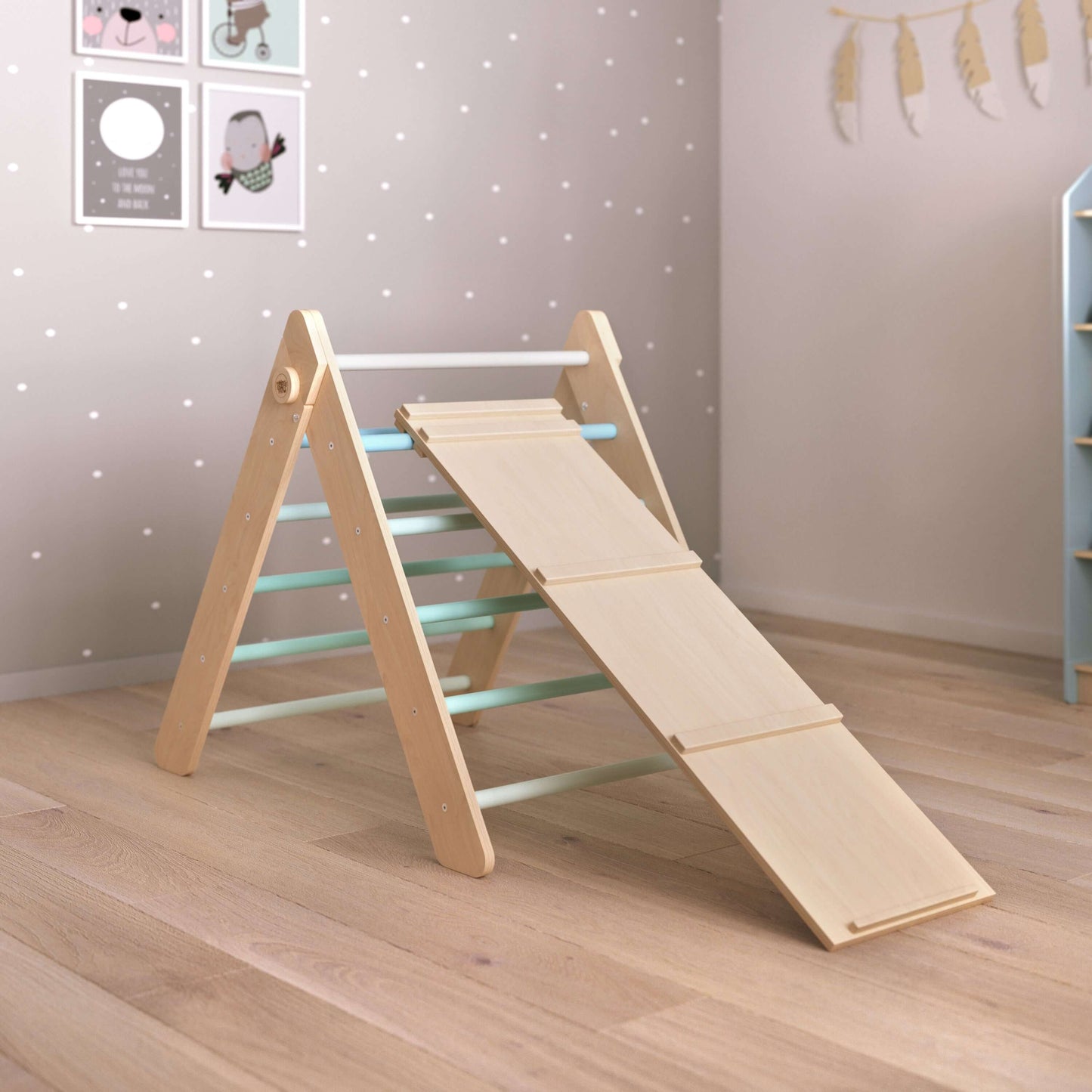 Set Pikler triangel, glijplank, schommelboog - diverse kleuren