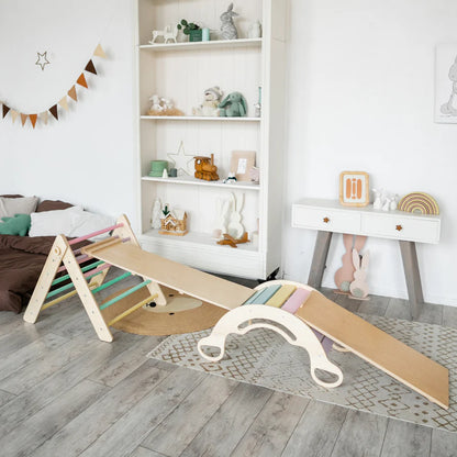 XXL set Pikler driehoek, 2x glijplank, schommelboog - verschillende kleuren