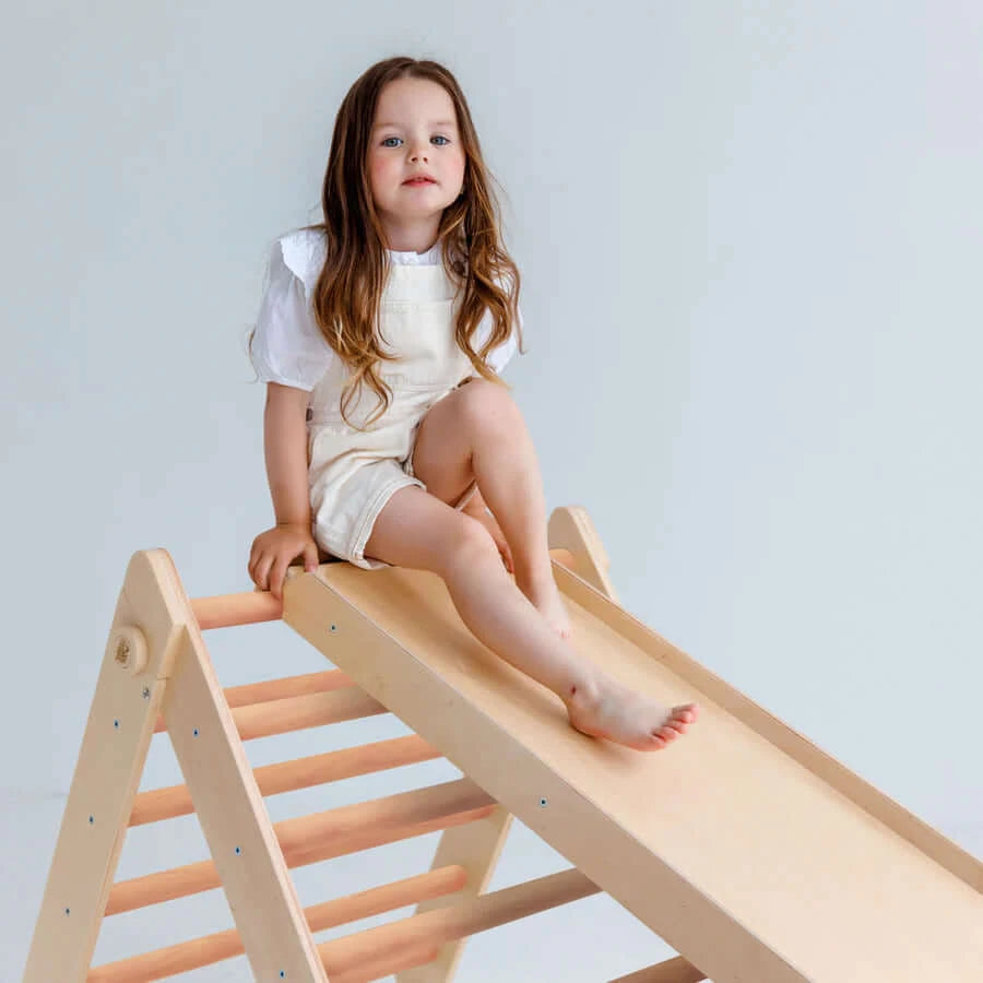 XXL set Pikler driehoek, 2x schuifplank, draaiboog - onbehandeld hout