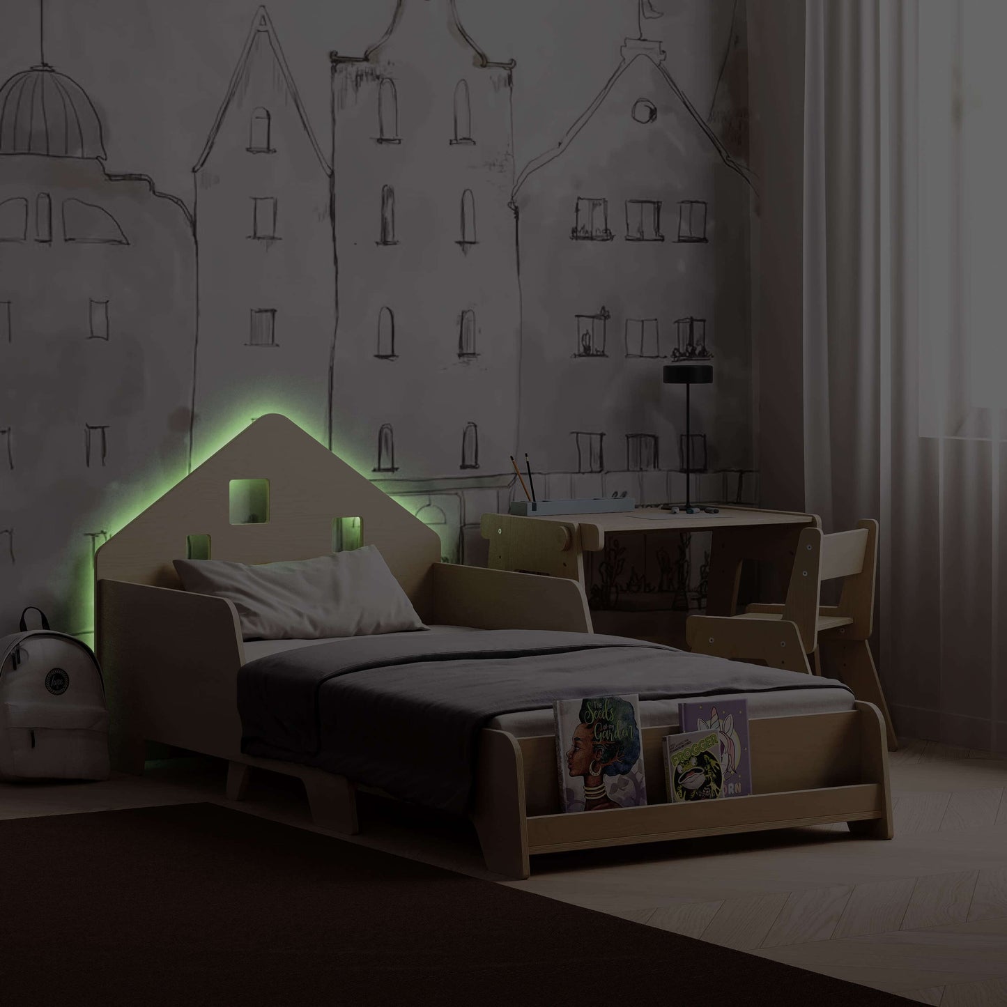 Montessori kinderbed, verstelbaar met verlichting, diverse kleuren