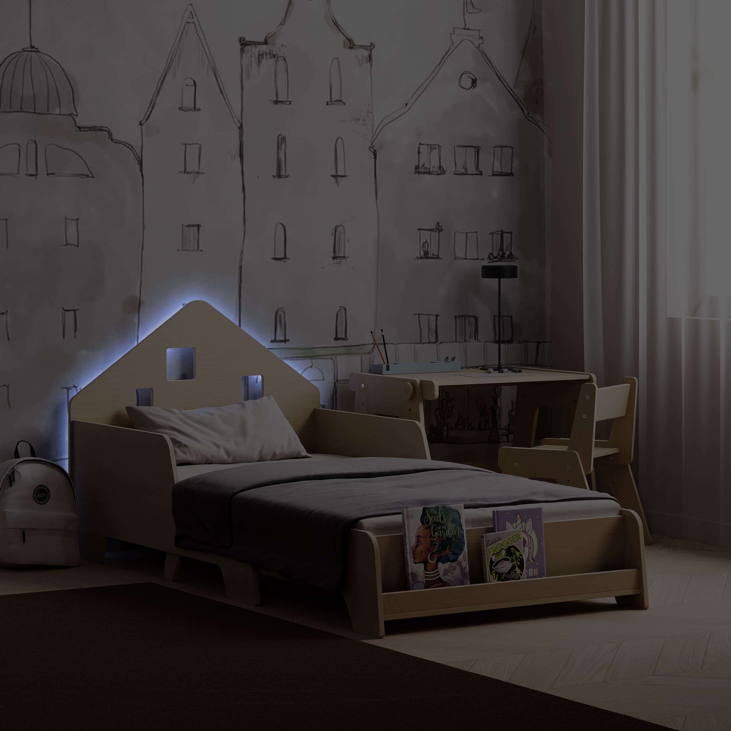 Montessori kinderbed, verstelbaar met verlichting, diverse kleuren