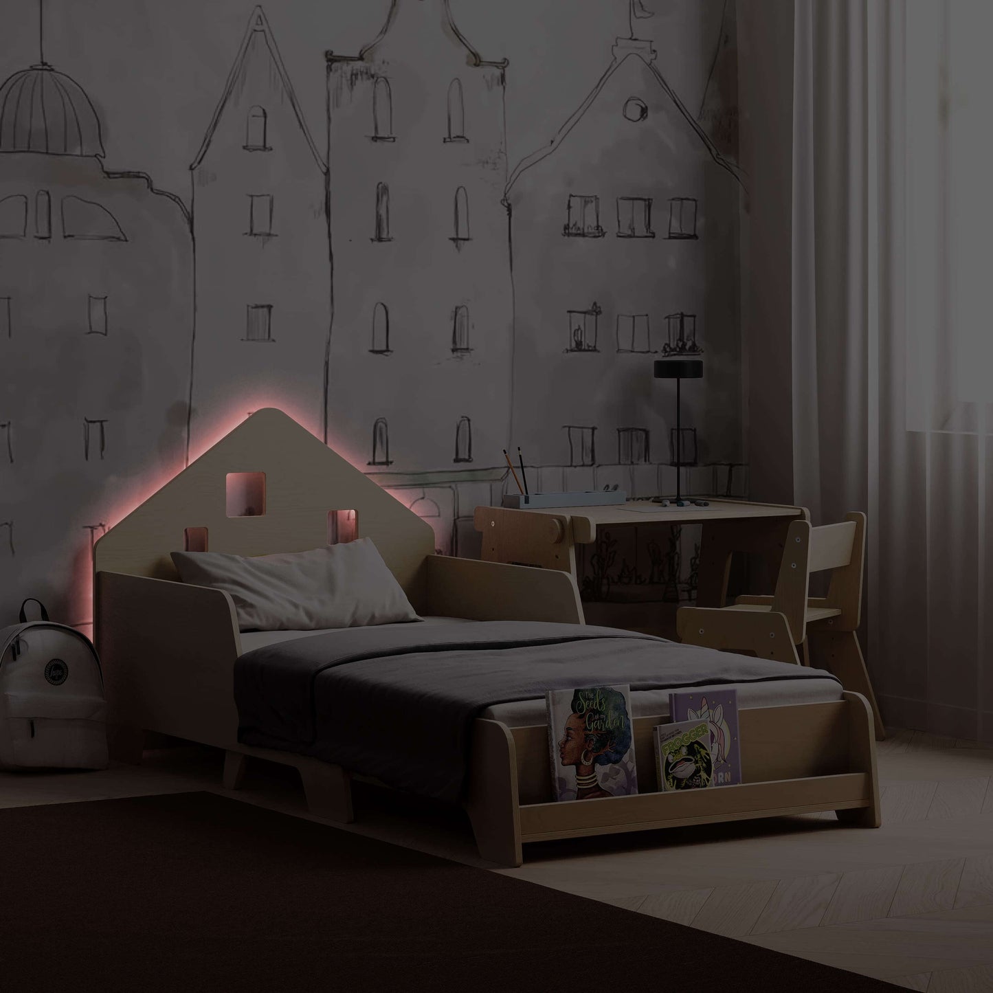 Montessori kinderbed, verstelbaar met verlichting, diverse kleuren