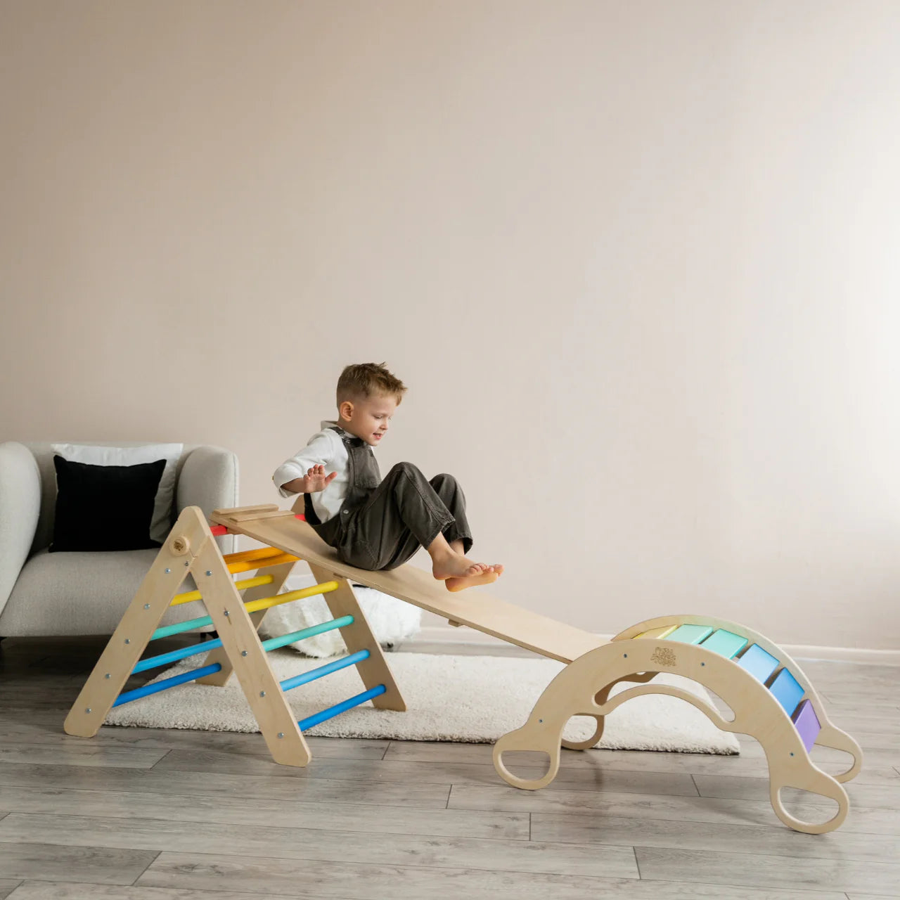 Set Pikler triangel, glijplank, schommelboog - diverse kleuren