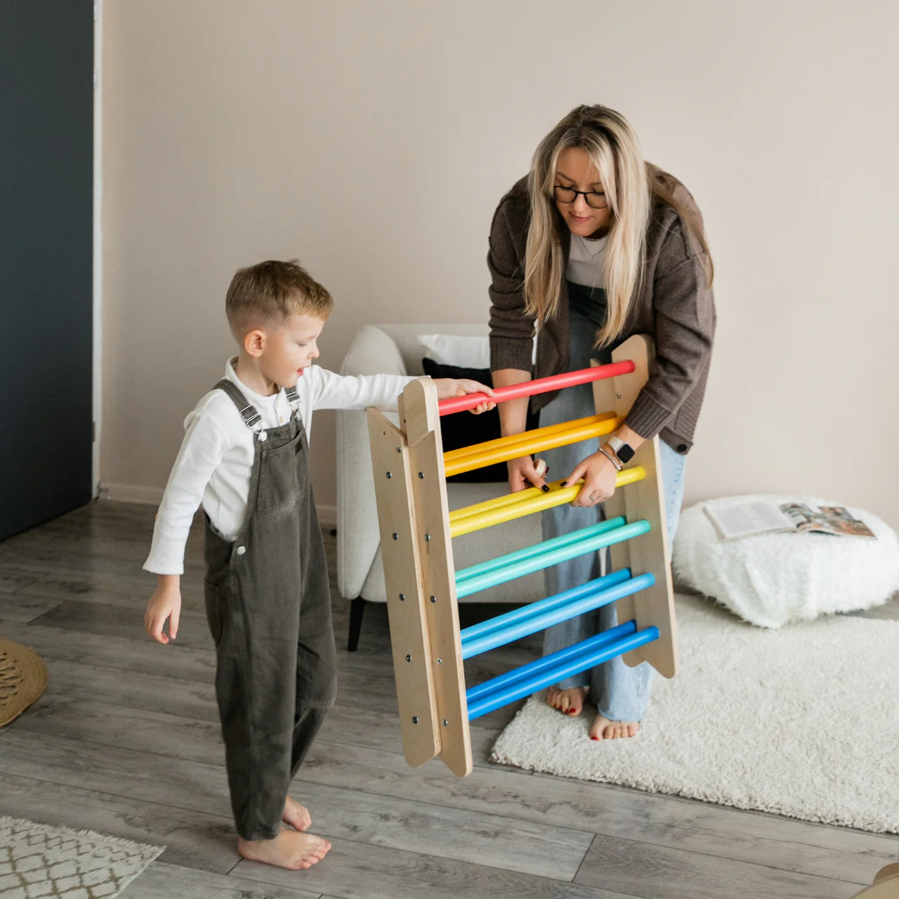 Set Pikler triangel, glijplank, schommelboog - diverse kleuren