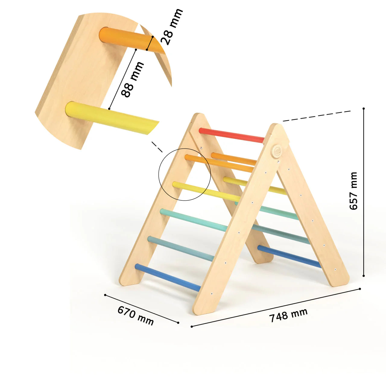 Set Pikler triangel, glijplank, schommelboog - diverse kleuren