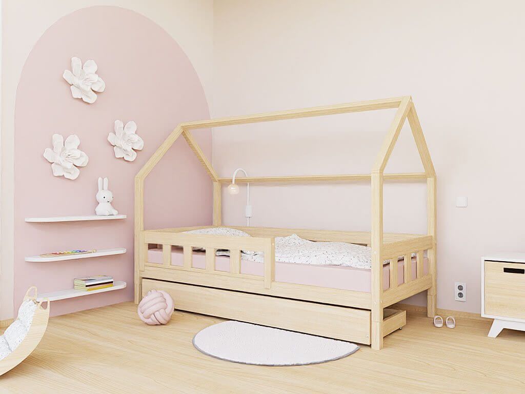Houten bedlade op wieltjes