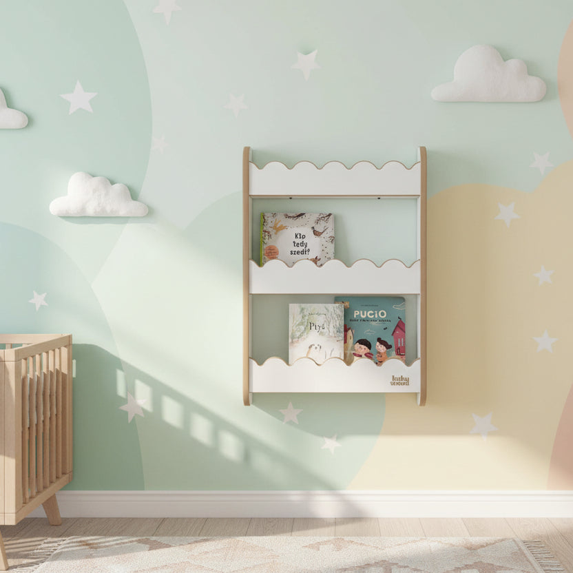 Wandplank voor boeken "Wave", diverse maten en kleuren