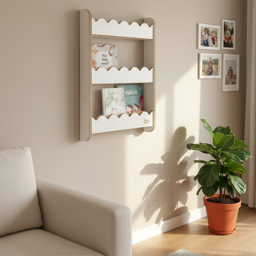 Wandplank voor boeken "Wave", diverse maten en kleuren
