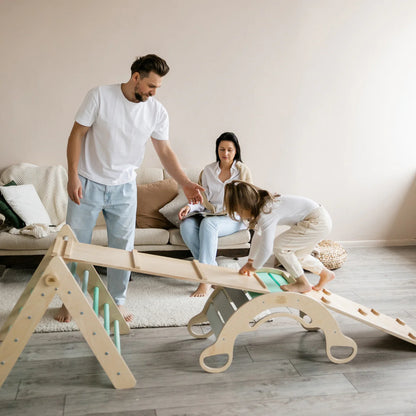 XXL set Pikler driehoek, 2x glijplank, schommelboog - verschillende kleuren