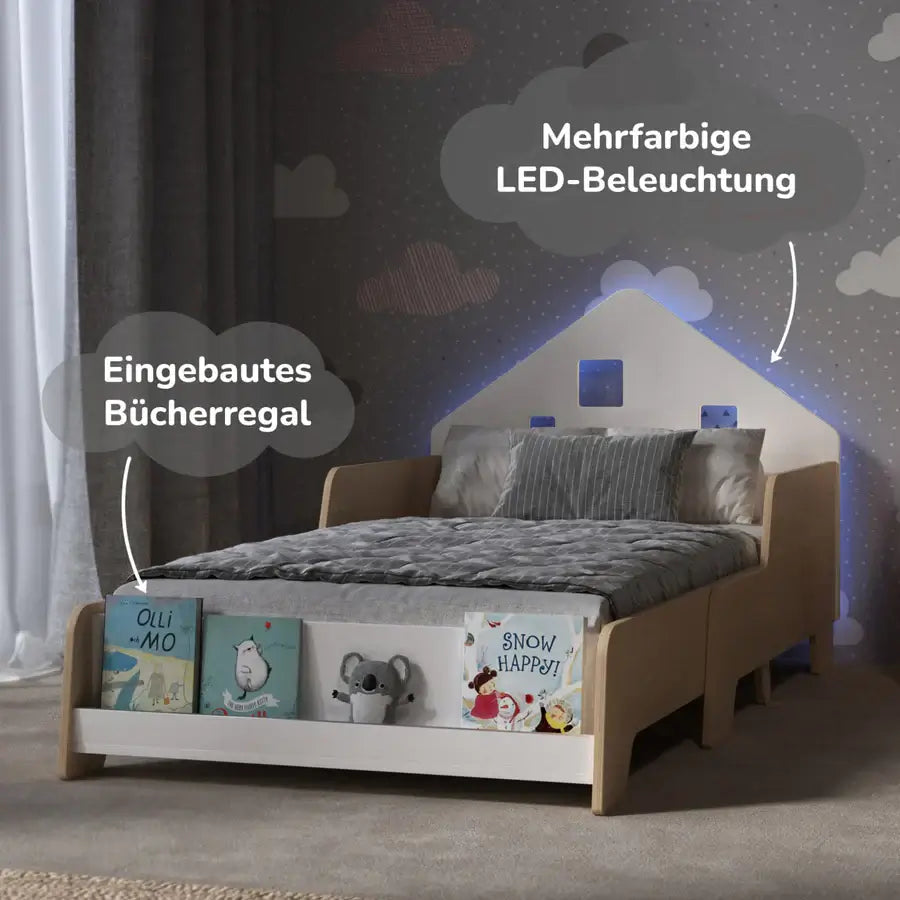 Montessori kinderbed, verstelbaar met verlichting, diverse kleuren