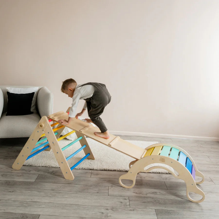 Set Pikler triangel, glijplank, schommelboog - diverse kleuren